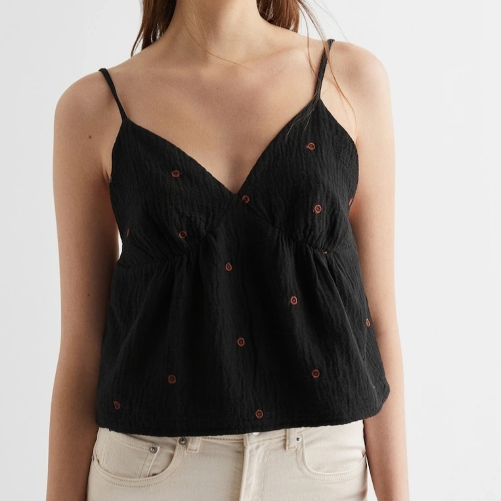 MANGO Black Sleeveless Top  Embroidered Design Junior Size M